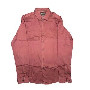 Netplay Signature‎ Mens Maroon Slim Fit Stretch Cotton Button Down Shirt 39cm